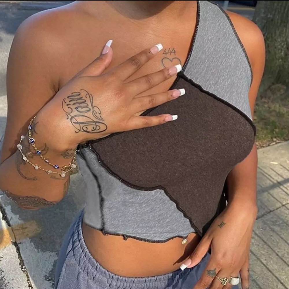 Y2K Patchwork One-shoulder Crop Top